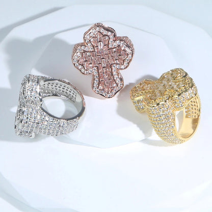 Rose Gold Plated | Baguette Diamanten Kruis Ring