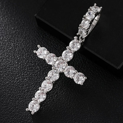 Silver Moissanite Diamond Cross Pendant