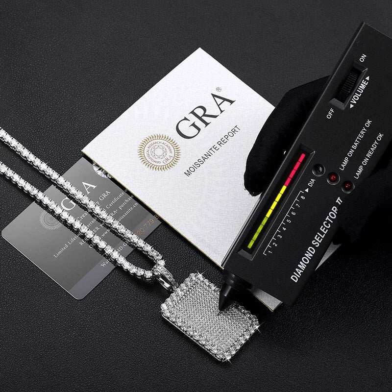 Silver Moissanite Diamond Dog Tag