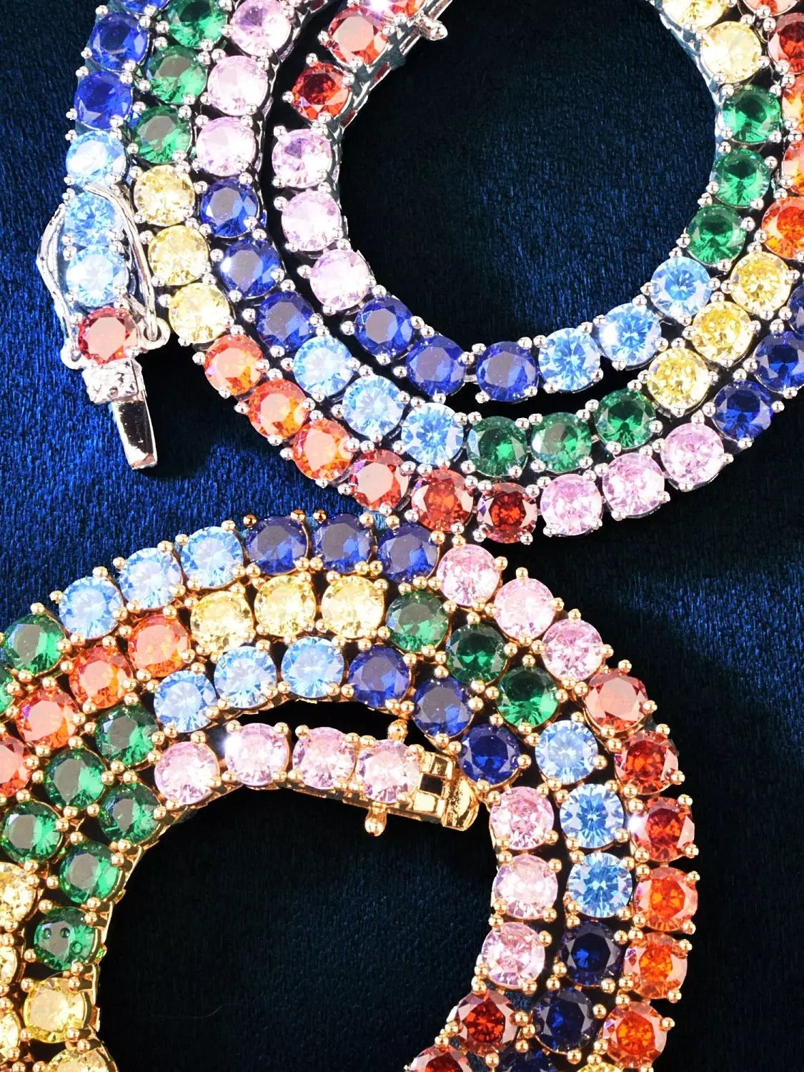 COLLIER TENNIS CHOKER MULTICOLORE PLAQUÉ OR BLANC