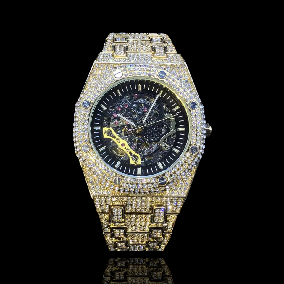 Royal Majestic 44mm – Fully Iced Goud Verguld Skeleton Horloge
