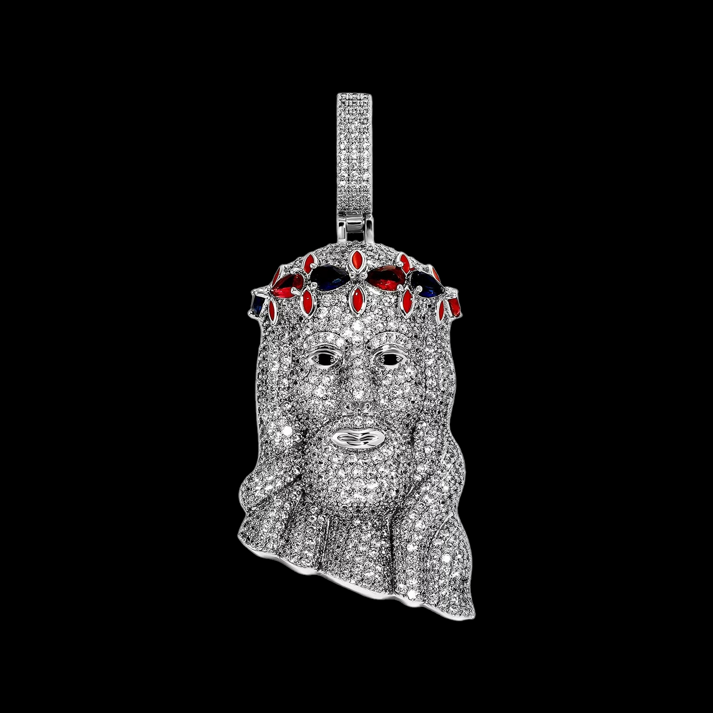 Pendentif Jésus de qualité supérieure avec diamants de laboratoire rubis / saphir
