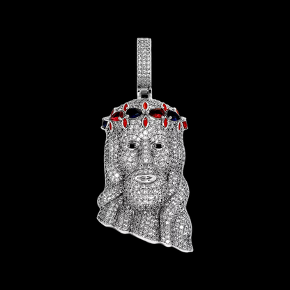 Pendentif Jésus de qualité supérieure avec diamants de laboratoire rubis / saphir