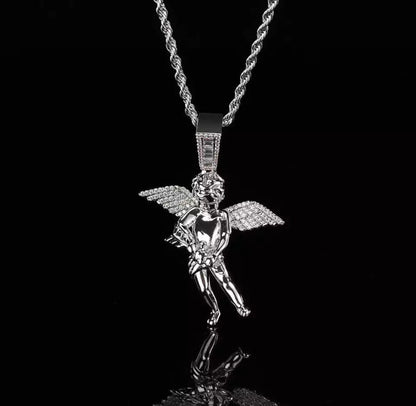 Ange cupidon plaqué or blanc avec flèche à la main