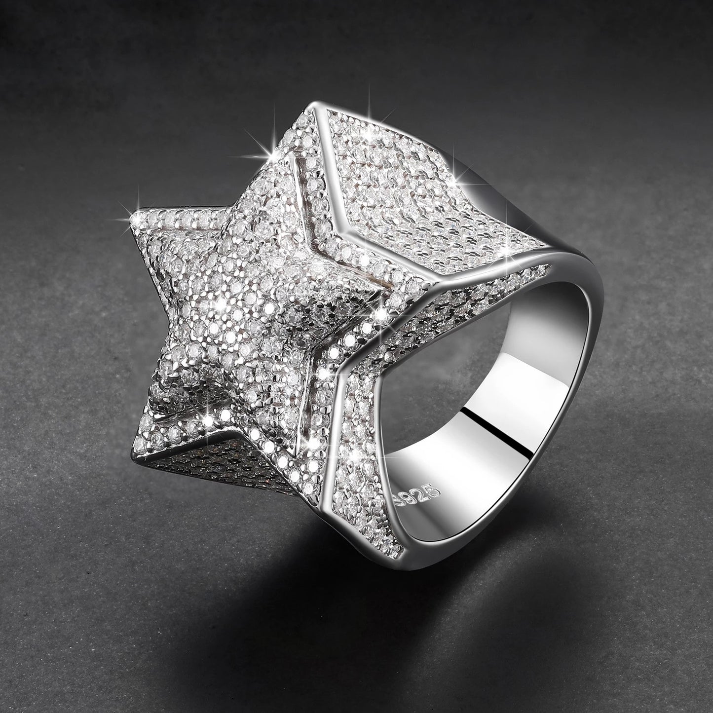 Bague étoile en argent et diamant Moissanite