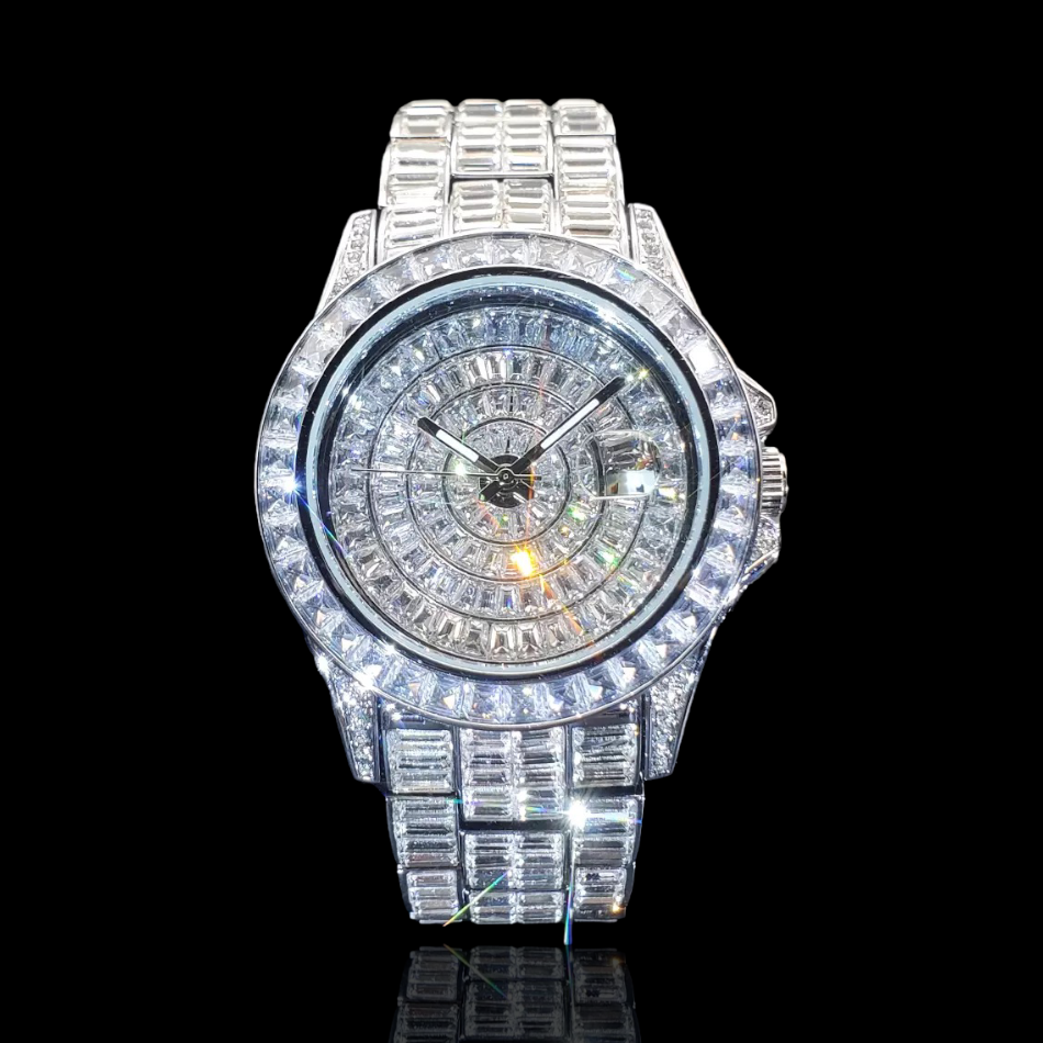 Monarch 42mm – Fully Iced Baguette Diamanten Date Horloge
