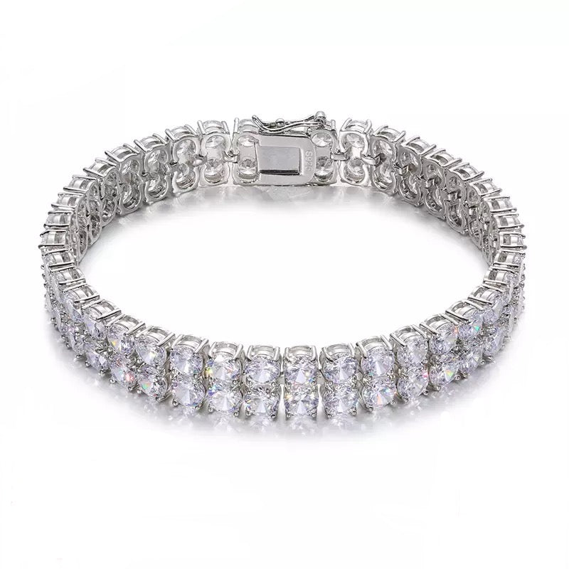 Bracelet Tennis Diamant Moissanite Argent Double Rang 8mm