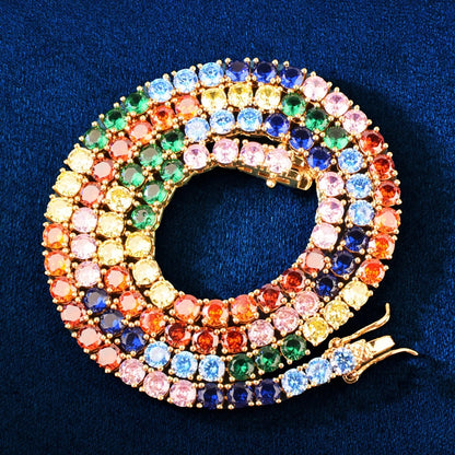 COLLIER TENNIS CHOKER MULTICOLORE PLAQUÉ OR BLANC