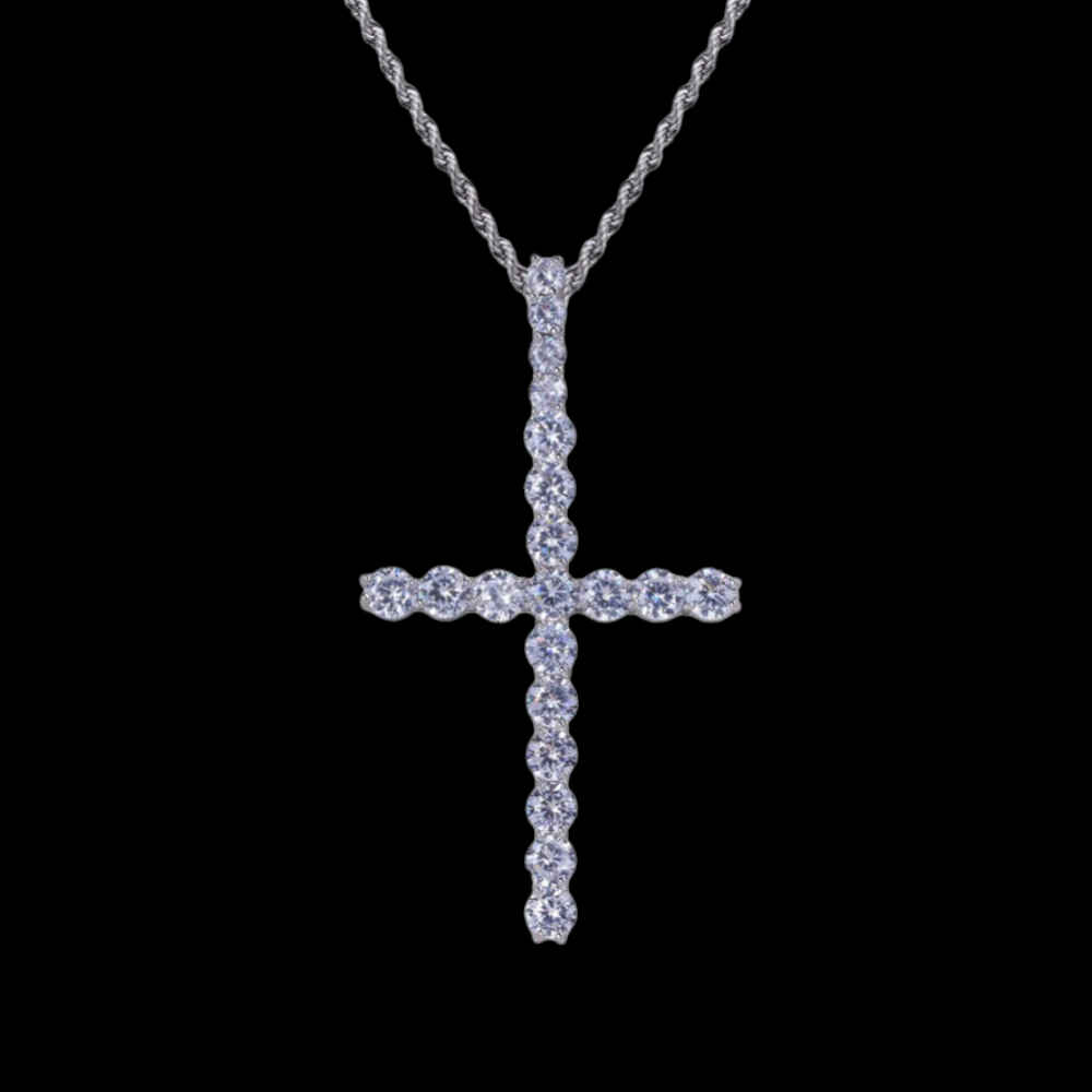 Pendentif croix de tennis glacé