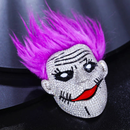 Pendentif visage Joker avec diamants moissanite
