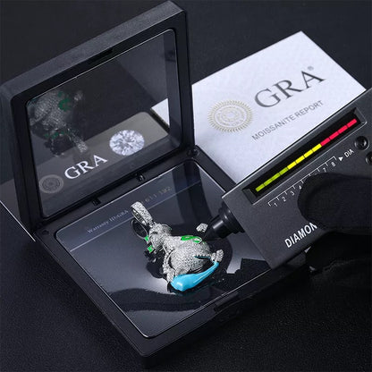 Silver Glow in the dark Moissanite Diamond Running Money Bag