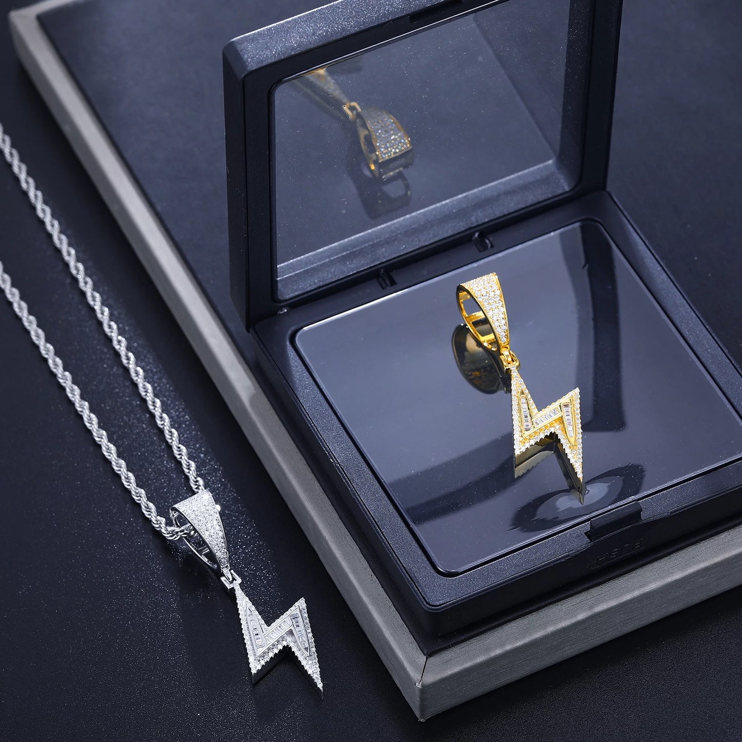 Silver Moissanite diamond Lightning pendant