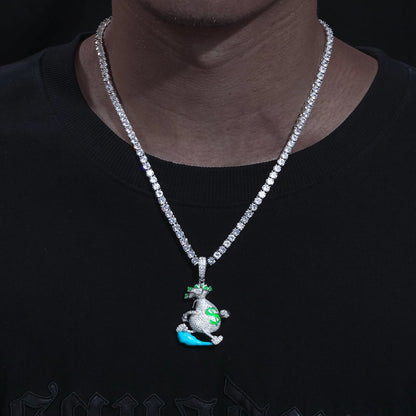 Silver Glow in the dark Moissanite Diamond Running Money Bag