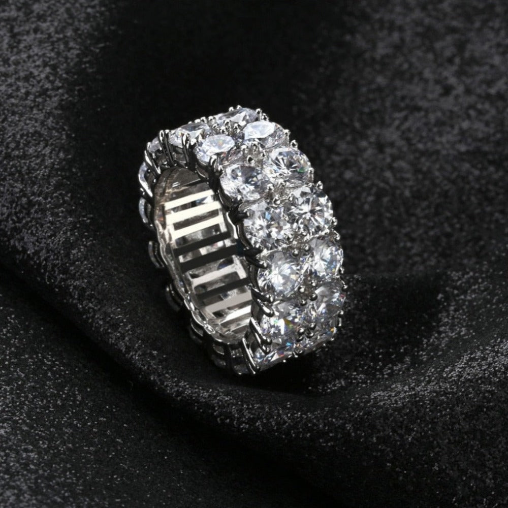 Dubbele Rij Iced Out Silverplated Diamanten Ring - ICED OUT